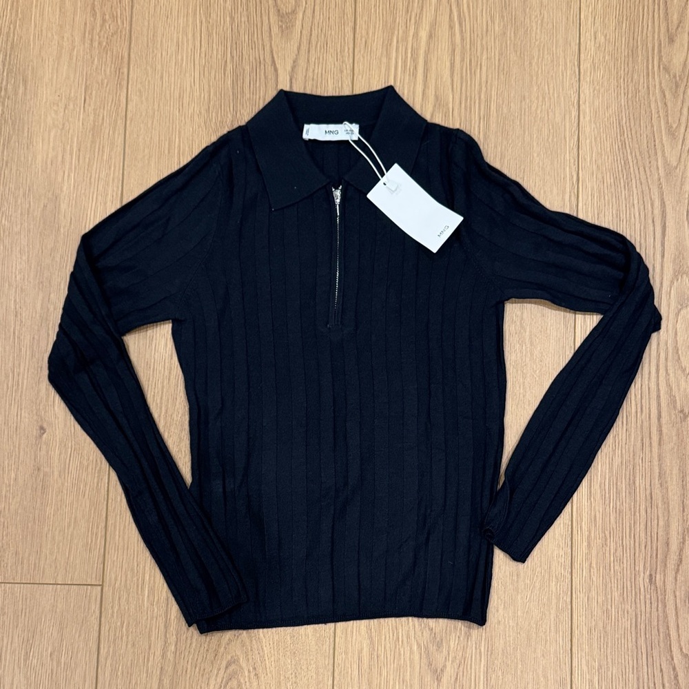 Mango Ribbed Zip-Neck Sweater